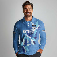 Custom Estonia Football Long Sleeve Polo Shirt Retro Jersey Blue Version