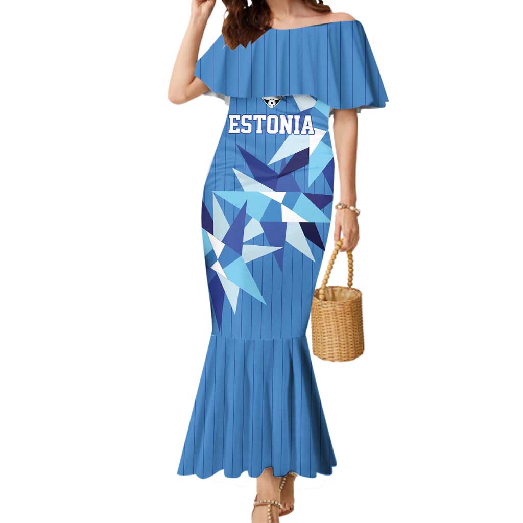 Custom Estonia Football Mermaid Dress Retro Jersey Blue Version