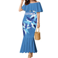 Custom Estonia Football Mermaid Dress Retro Jersey Blue Version