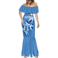 Custom Estonia Football Mermaid Dress Retro Jersey Blue Version