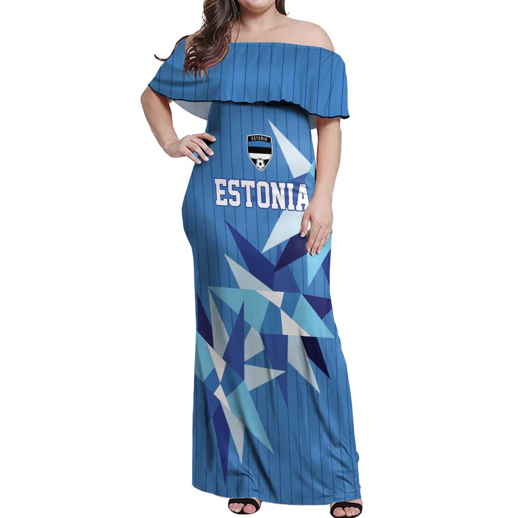 Custom Estonia Football Off Shoulder Maxi Dress Retro Jersey Blue Version