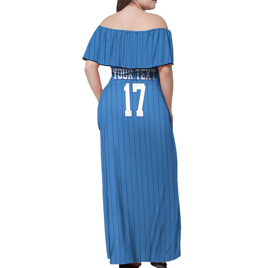 Custom Estonia Football Off Shoulder Maxi Dress Retro Jersey Blue Version