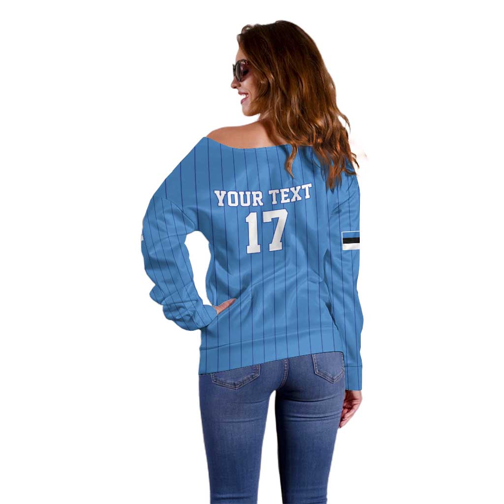 Custom Estonia Football Off Shoulder Sweater Retro Jersey Blue Version