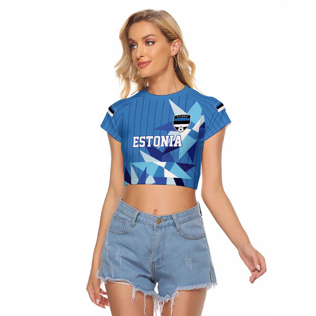 Custom Estonia Football Raglan Cropped T Shirt Retro Jersey Blue Version