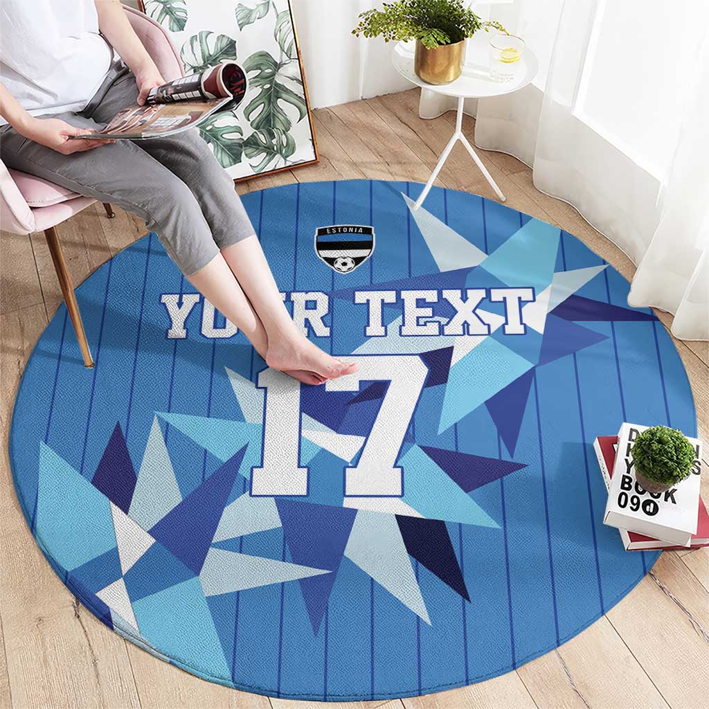 Custom Estonia Football Round Carpet Retro Jersey Blue Version