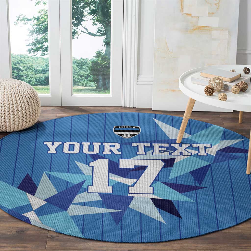 Custom Estonia Football Round Carpet Retro Jersey Blue Version