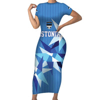Custom Estonia Football Short Sleeve Bodycon Dress Retro Jersey Blue Version