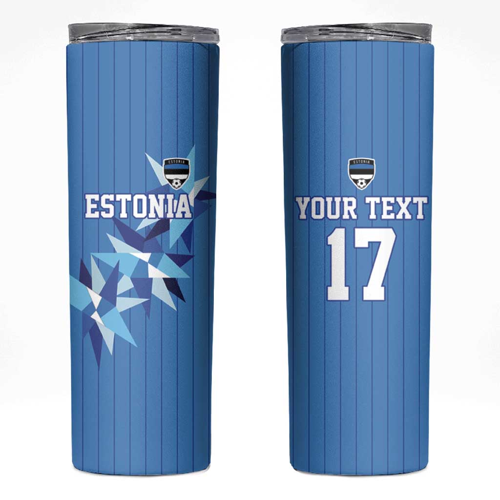 Custom Estonia Football Skinny Tumbler Retro Jersey Blue Version