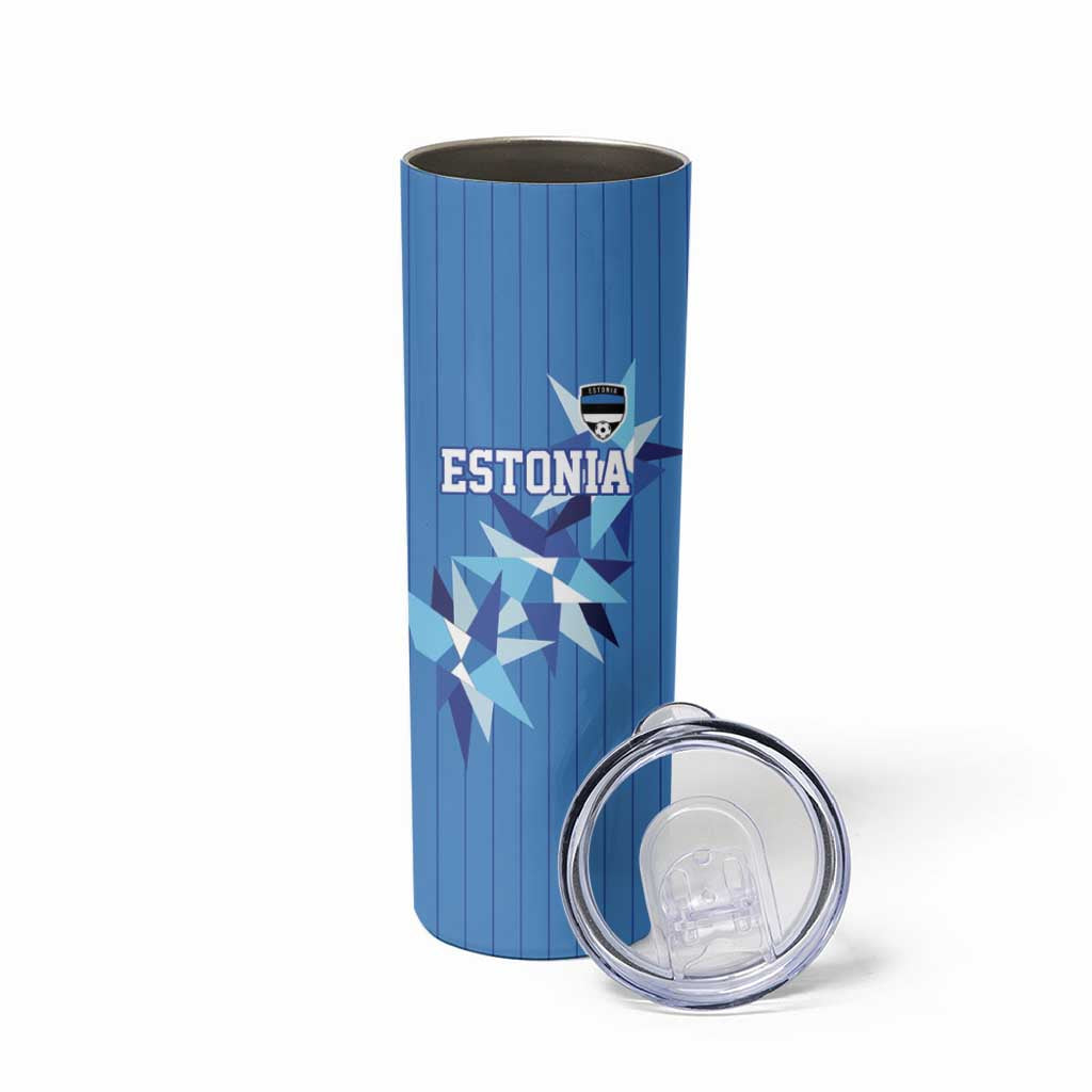 Custom Estonia Football Skinny Tumbler Retro Jersey Blue Version
