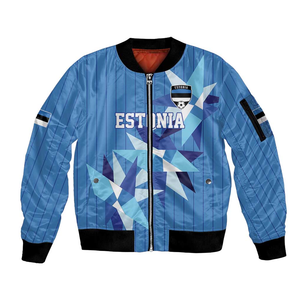 Custom Estonia Football Sleeve Zip Bomber Jacket Retro Jersey Blue Version
