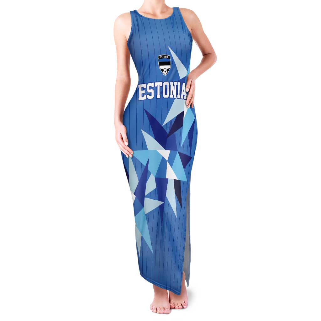 Custom Estonia Football Tank Maxi Dress Retro Jersey Blue Version