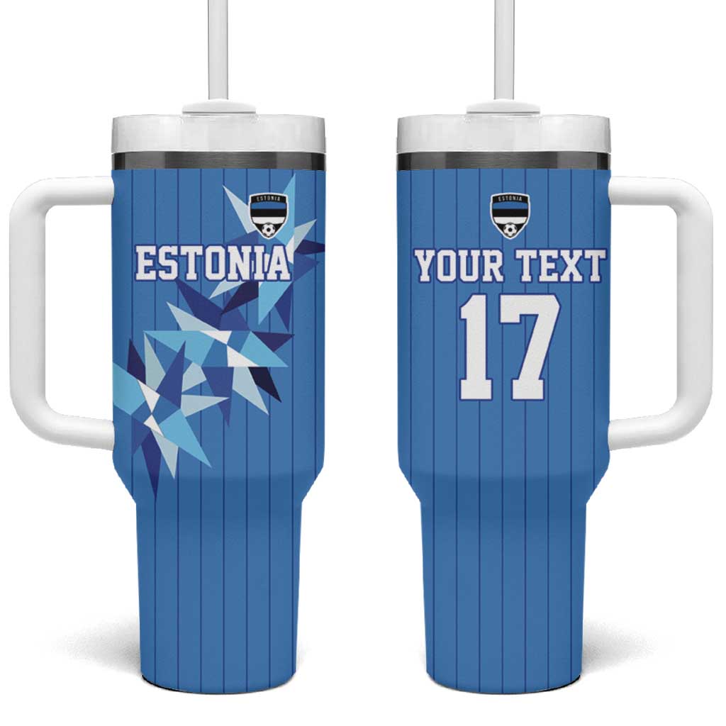 Custom Estonia Football Tumbler With Handle Retro Jersey Blue Version