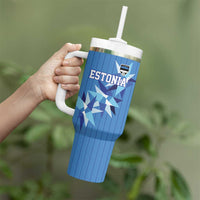 Custom Estonia Football Tumbler With Handle Retro Jersey Blue Version