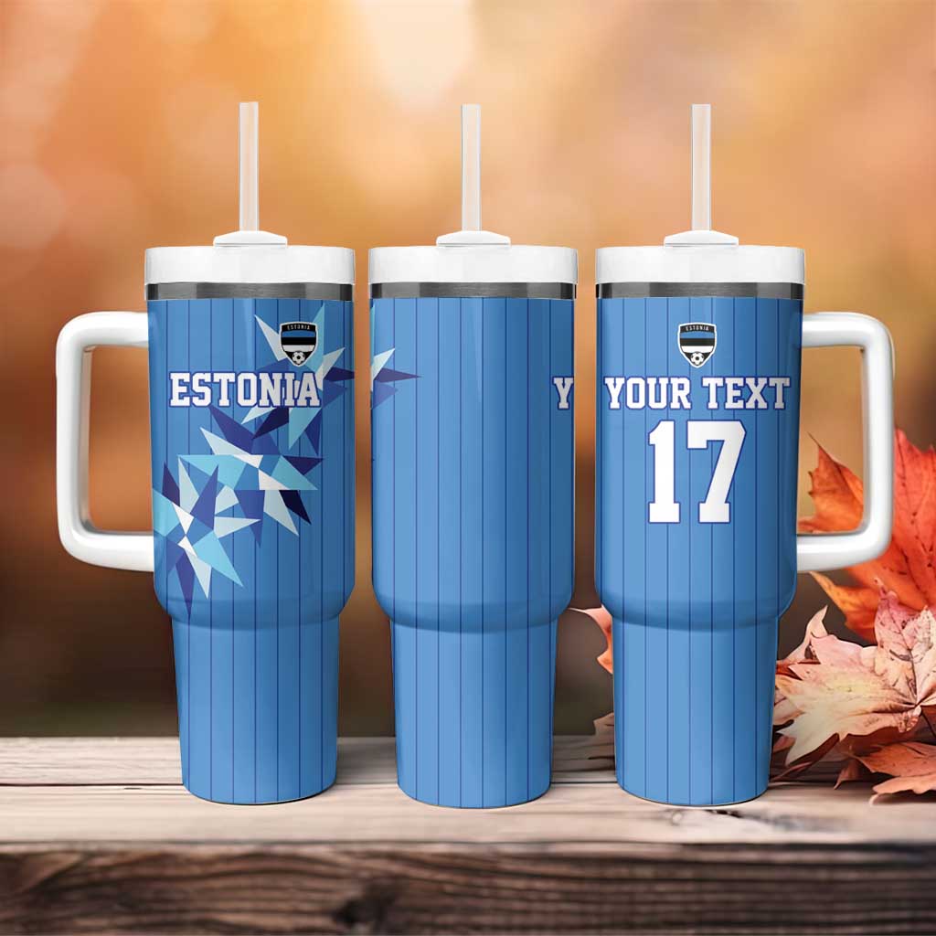 Custom Estonia Football Tumbler With Handle Retro Jersey Blue Version