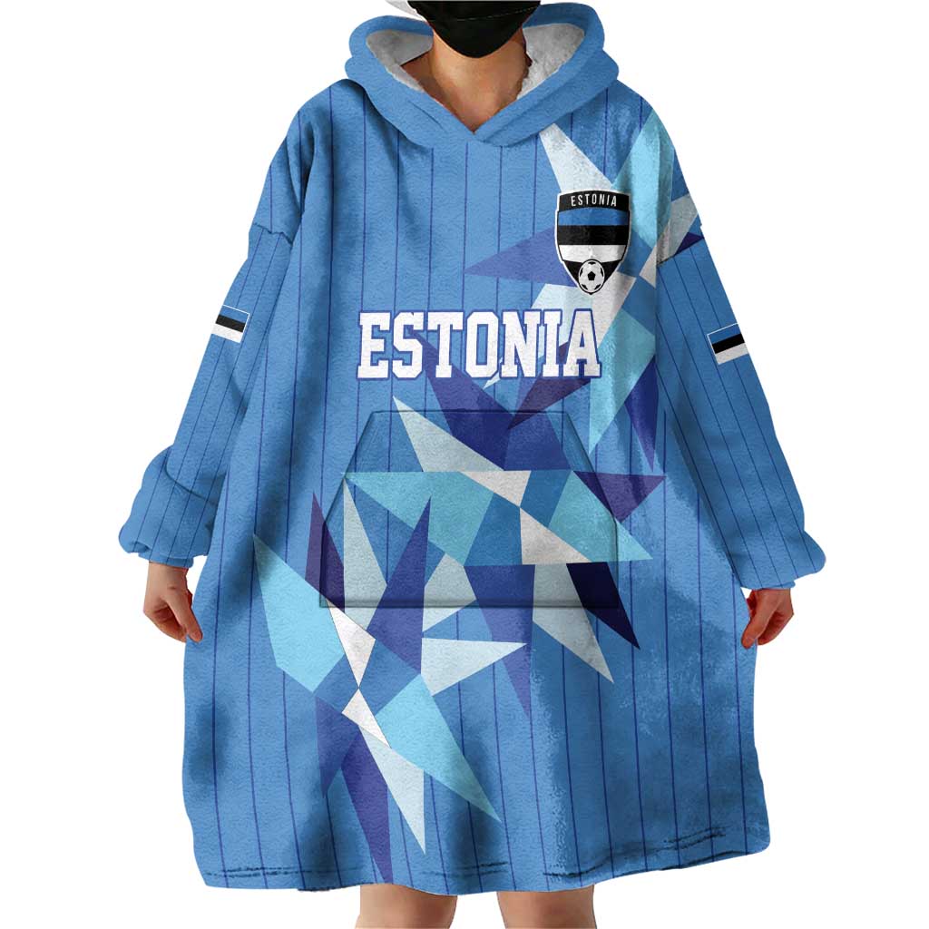 Custom Estonia Football Wearable Blanket Hoodie Retro Jersey Blue Version