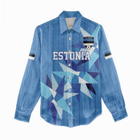 Custom Estonia Football Women Casual Shirt Retro Jersey Blue Version