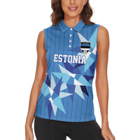 Custom Estonia Football Women Sleeveless Polo Shirt Retro Jersey Blue Version