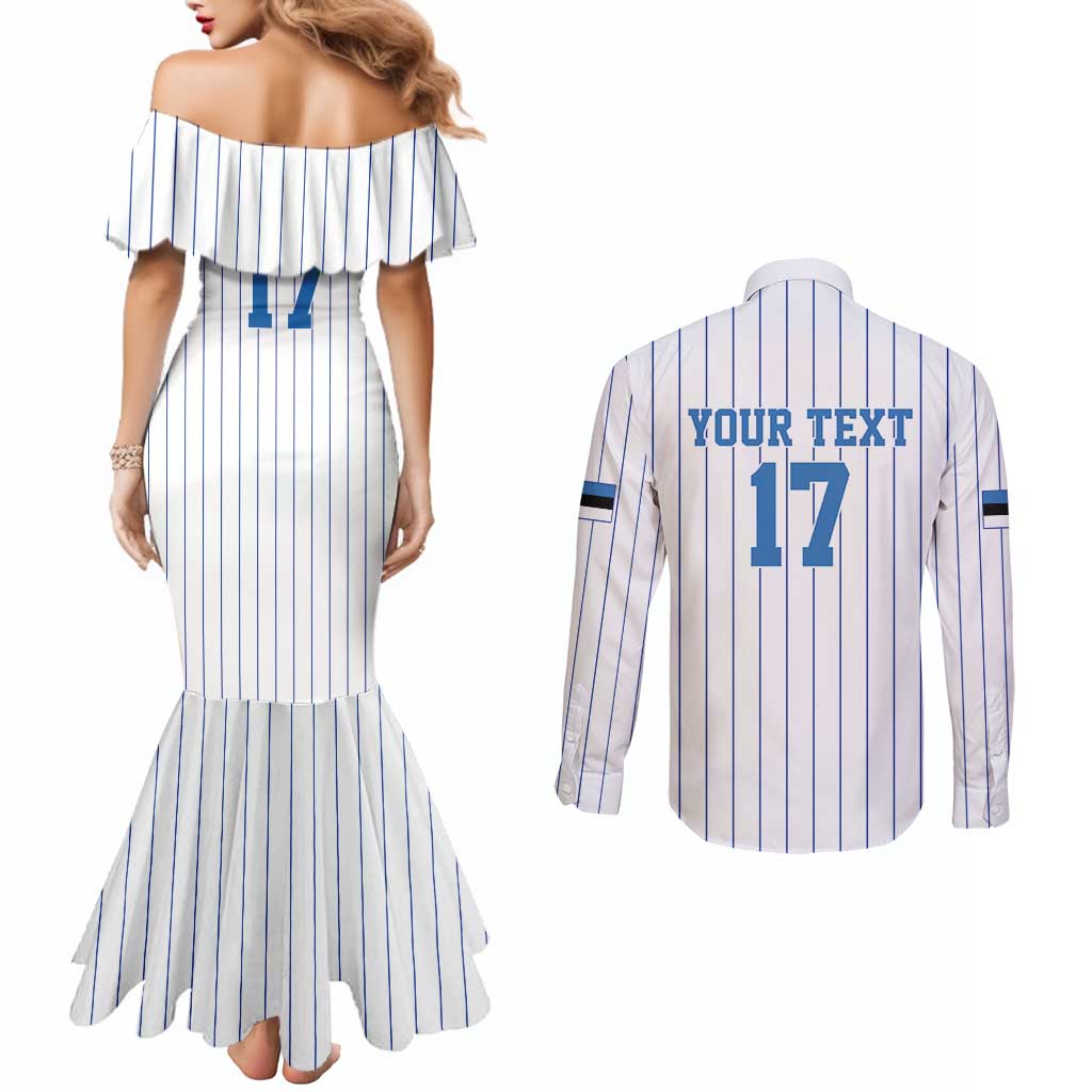 Custom Estonia Football Couples Matching Mermaid Dress and Long Sleeve Button Shirt Retro Jersey White Version