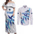 Custom Estonia Football Couples Matching Off Shoulder Maxi Dress and Long Sleeve Button Shirt Retro Jersey White Version