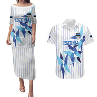 Custom Estonia Football Couples Matching Puletasi and Hawaiian Shirt Retro Jersey White Version