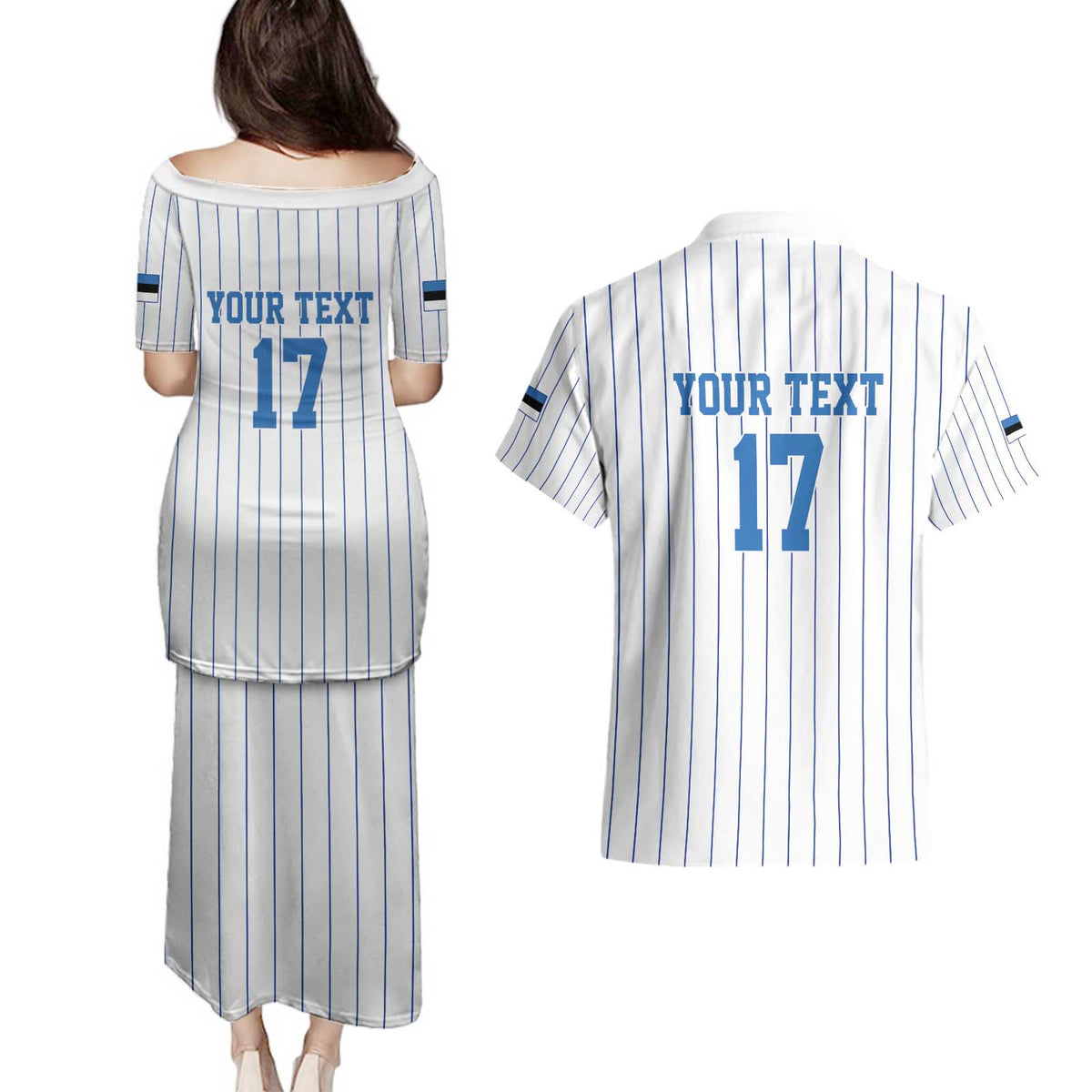 Custom Estonia Football Couples Matching Puletasi and Hawaiian Shirt Retro Jersey White Version