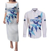 Custom Estonia Football Couples Matching Puletasi and Long Sleeve Button Shirt Retro Jersey White Version