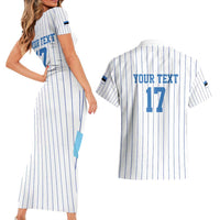 Custom Estonia Football Couples Matching Short Sleeve Bodycon Dress and Hawaiian Shirt Retro Jersey White Version