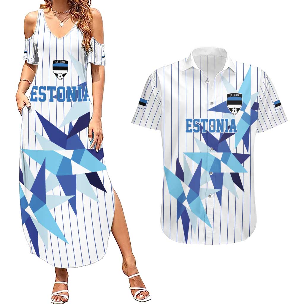 Custom Estonia Football Couples Matching Summer Maxi Dress and Hawaiian Shirt Retro Jersey White Version