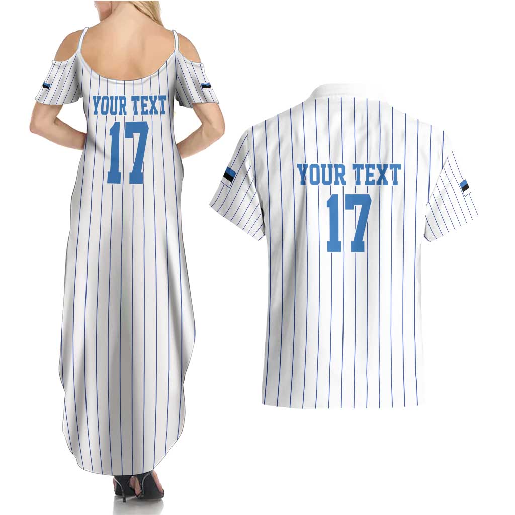 Custom Estonia Football Couples Matching Summer Maxi Dress and Hawaiian Shirt Retro Jersey White Version