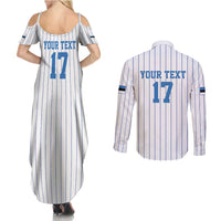 Custom Estonia Football Couples Matching Summer Maxi Dress and Long Sleeve Button Shirt Retro Jersey White Version