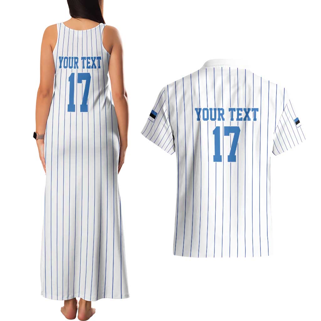 Custom Estonia Football Couples Matching Tank Maxi Dress and Hawaiian Shirt Retro Jersey White Version