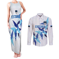 Custom Estonia Football Couples Matching Tank Maxi Dress and Long Sleeve Button Shirt Retro Jersey White Version