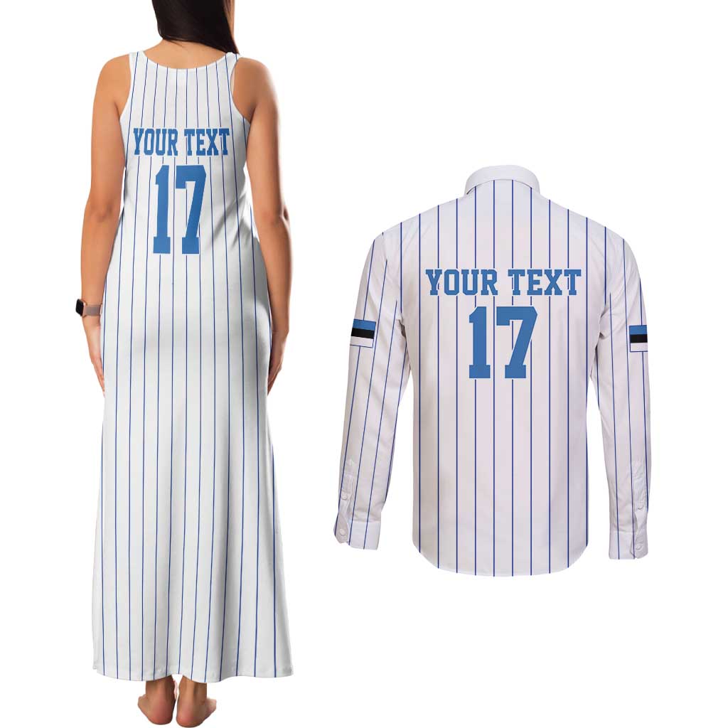 Custom Estonia Football Couples Matching Tank Maxi Dress and Long Sleeve Button Shirt Retro Jersey White Version