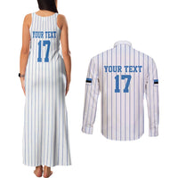 Custom Estonia Football Couples Matching Tank Maxi Dress and Long Sleeve Button Shirt Retro Jersey White Version