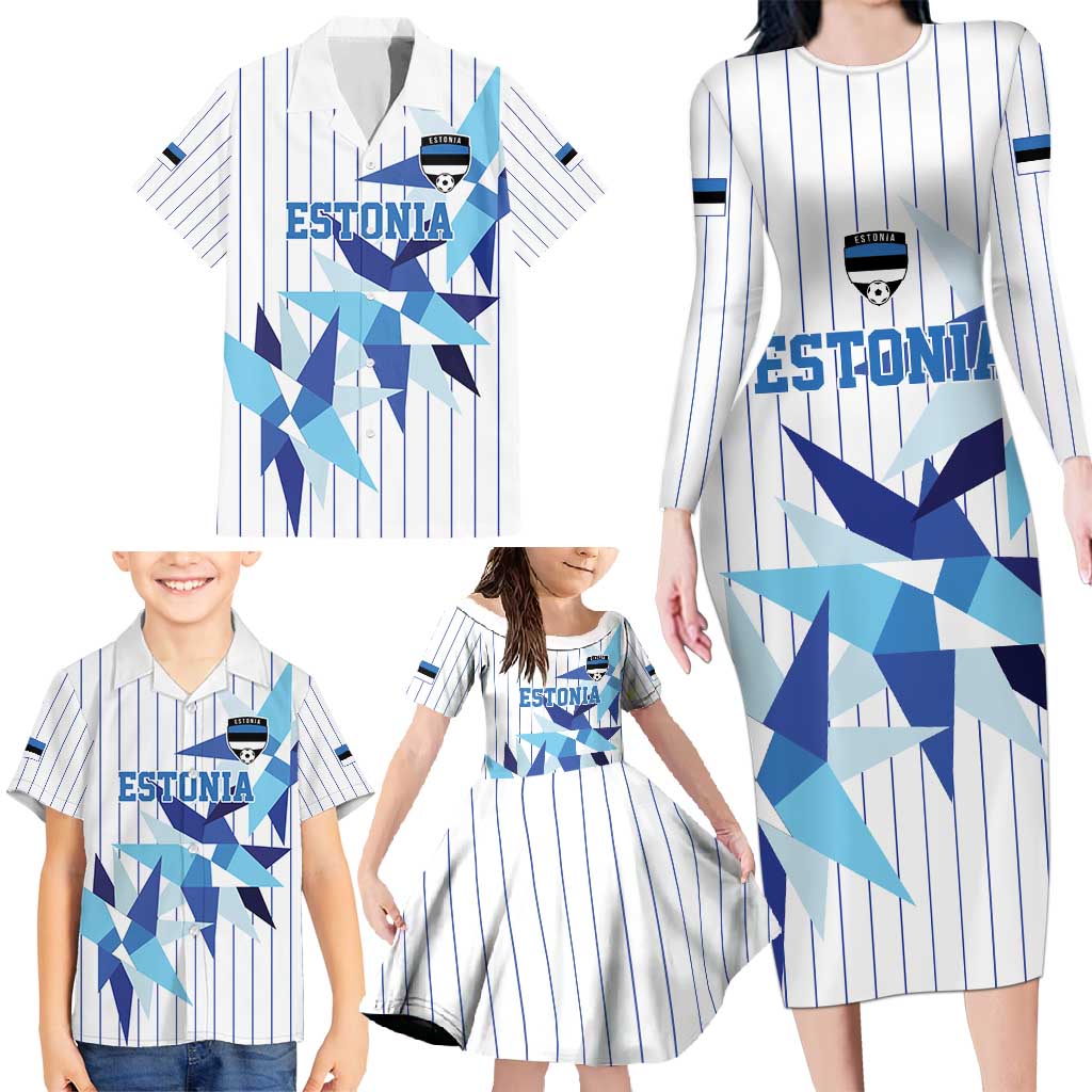 Custom Estonia Football Family Matching Long Sleeve Bodycon Dress and Hawaiian Shirt Retro Jersey White Version
