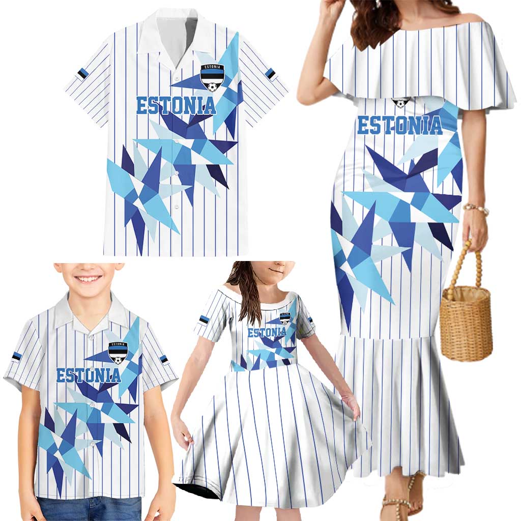 Custom Estonia Football Family Matching Mermaid Dress and Hawaiian Shirt Retro Jersey White Version