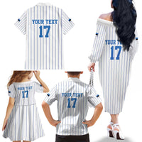 Custom Estonia Football Family Matching Off The Shoulder Long Sleeve Dress and Hawaiian Shirt Retro Jersey White Version