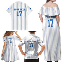 Custom Estonia Football Family Matching Off Shoulder Maxi Dress and Hawaiian Shirt Retro Jersey White Version