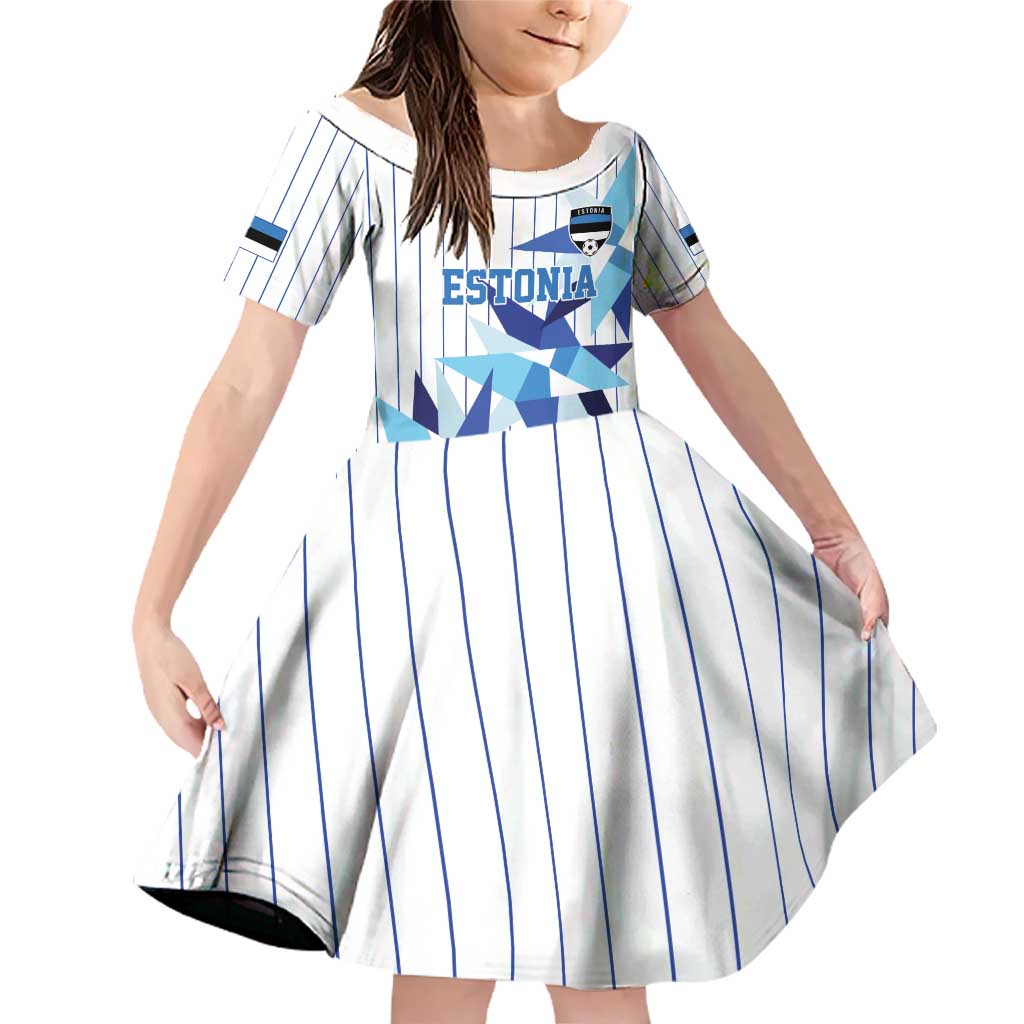 Custom Estonia Football Family Matching Off Shoulder Short Dress and Hawaiian Shirt Retro Jersey White Version