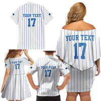 Custom Estonia Football Family Matching Off Shoulder Short Dress and Hawaiian Shirt Retro Jersey White Version