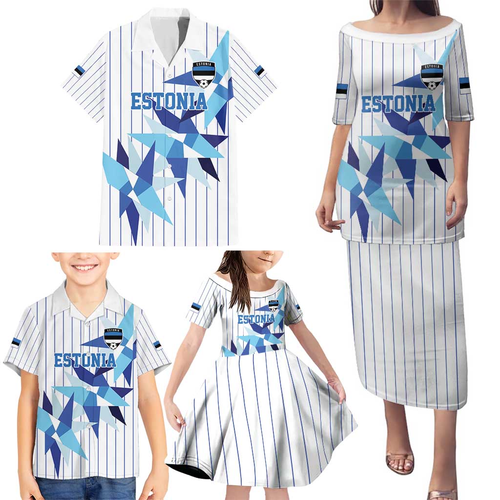 Custom Estonia Football Family Matching Puletasi and Hawaiian Shirt Retro Jersey White Version
