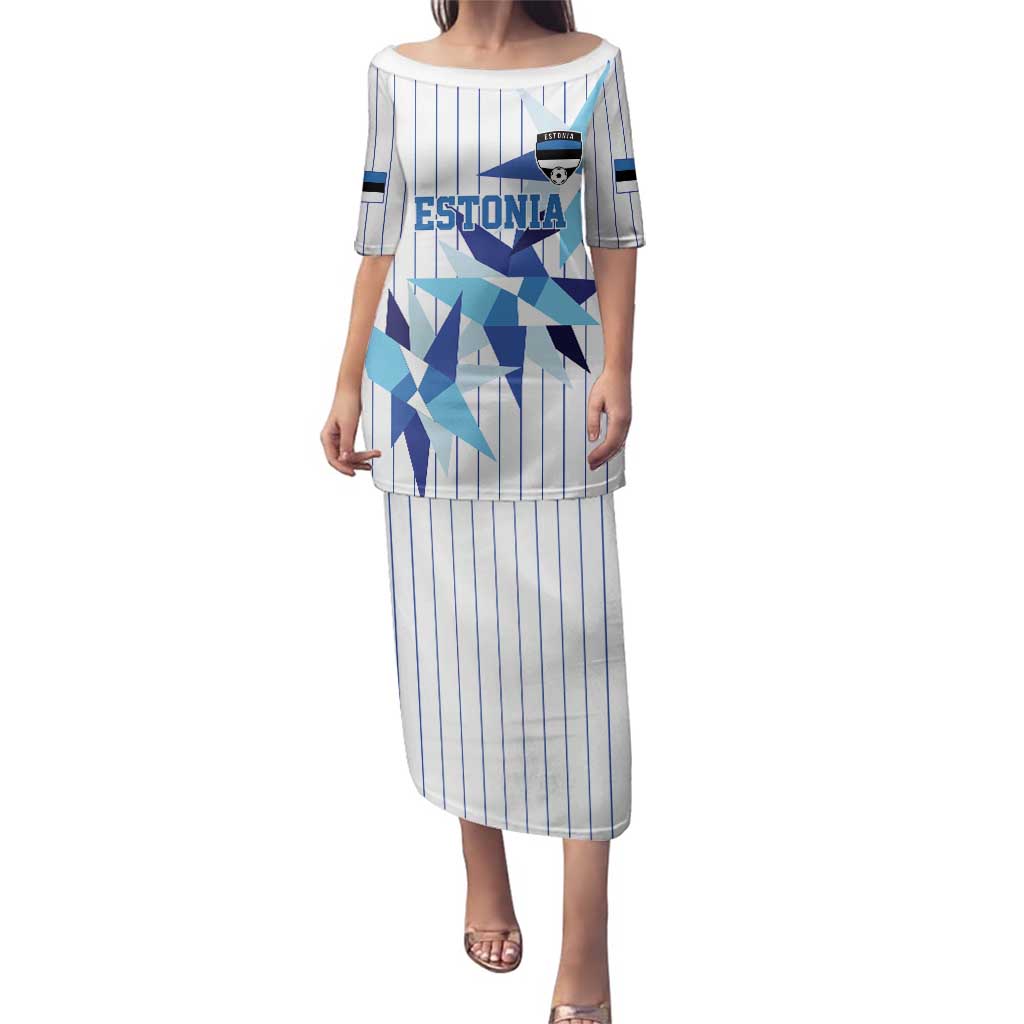 Custom Estonia Football Family Matching Puletasi and Hawaiian Shirt Retro Jersey White Version