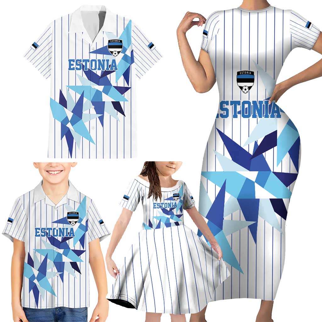 Custom Estonia Football Family Matching Short Sleeve Bodycon Dress and Hawaiian Shirt Retro Jersey White Version
