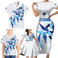 Custom Estonia Football Family Matching Short Sleeve Bodycon Dress and Hawaiian Shirt Retro Jersey White Version