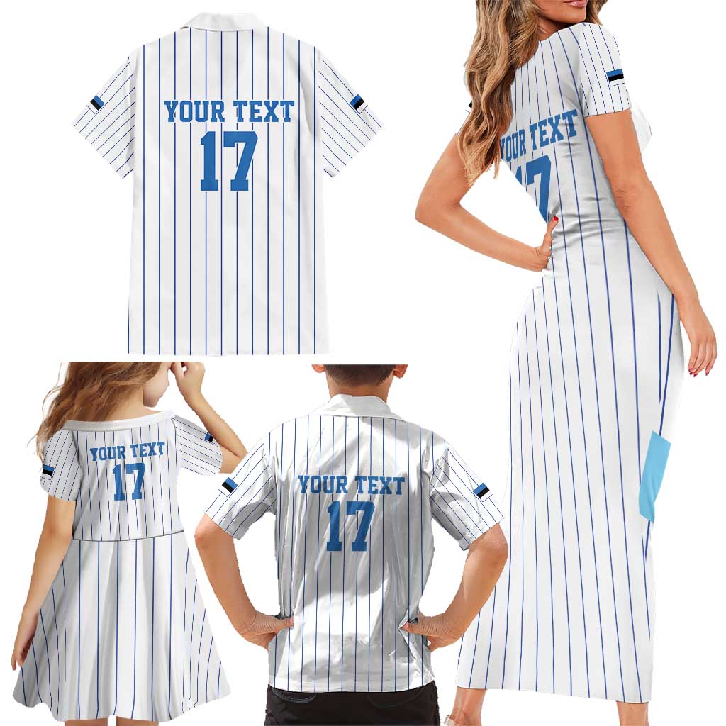 Custom Estonia Football Family Matching Short Sleeve Bodycon Dress and Hawaiian Shirt Retro Jersey White Version