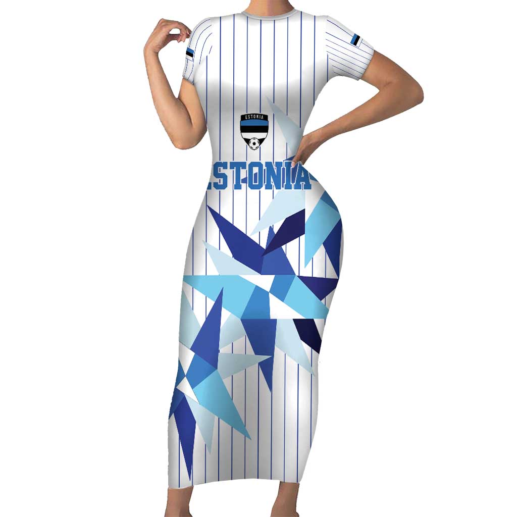 Custom Estonia Football Family Matching Short Sleeve Bodycon Dress and Hawaiian Shirt Retro Jersey White Version