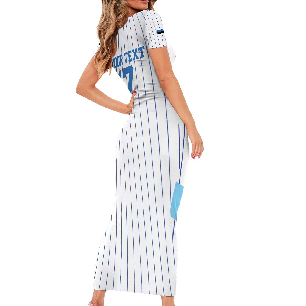 Custom Estonia Football Family Matching Short Sleeve Bodycon Dress and Hawaiian Shirt Retro Jersey White Version