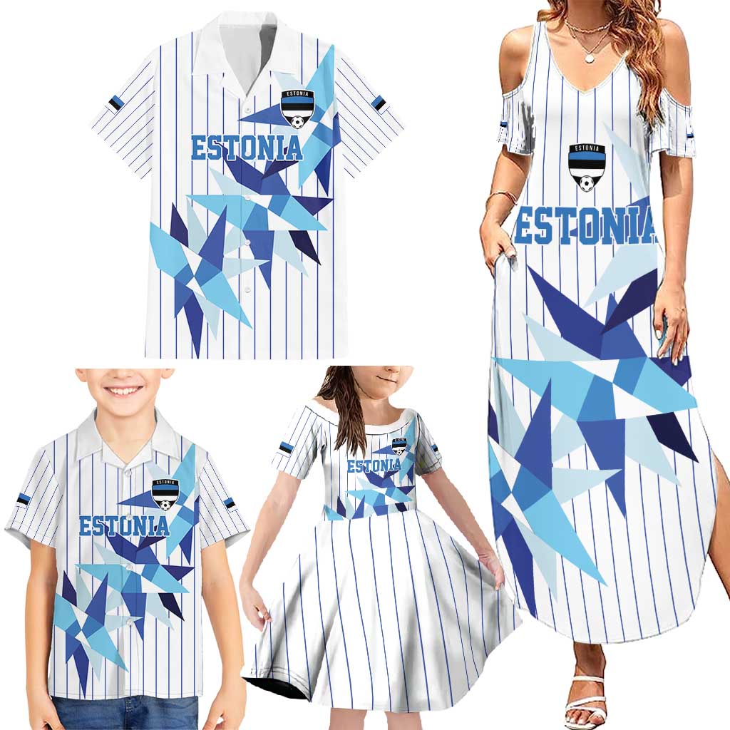 Custom Estonia Football Family Matching Summer Maxi Dress and Hawaiian Shirt Retro Jersey White Version