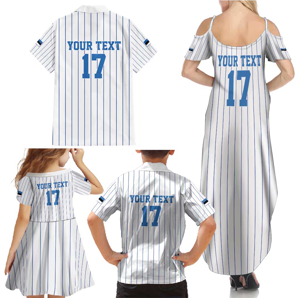 Custom Estonia Football Family Matching Summer Maxi Dress and Hawaiian Shirt Retro Jersey White Version