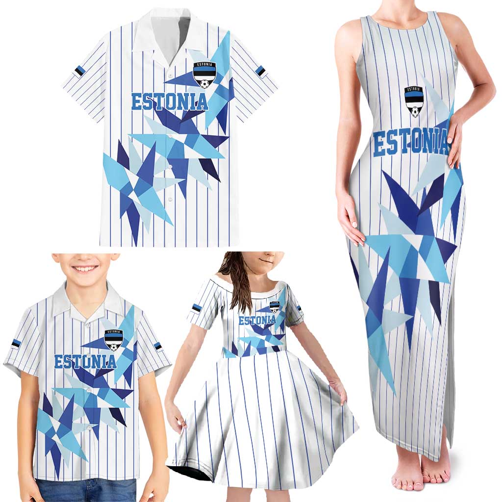 Custom Estonia Football Family Matching Tank Maxi Dress and Hawaiian Shirt Retro Jersey White Version